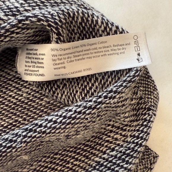 Eileen Fisher Black White Organic Cotton Linen Knit Pullover Sweater L Oversized - Picture 13 of 13